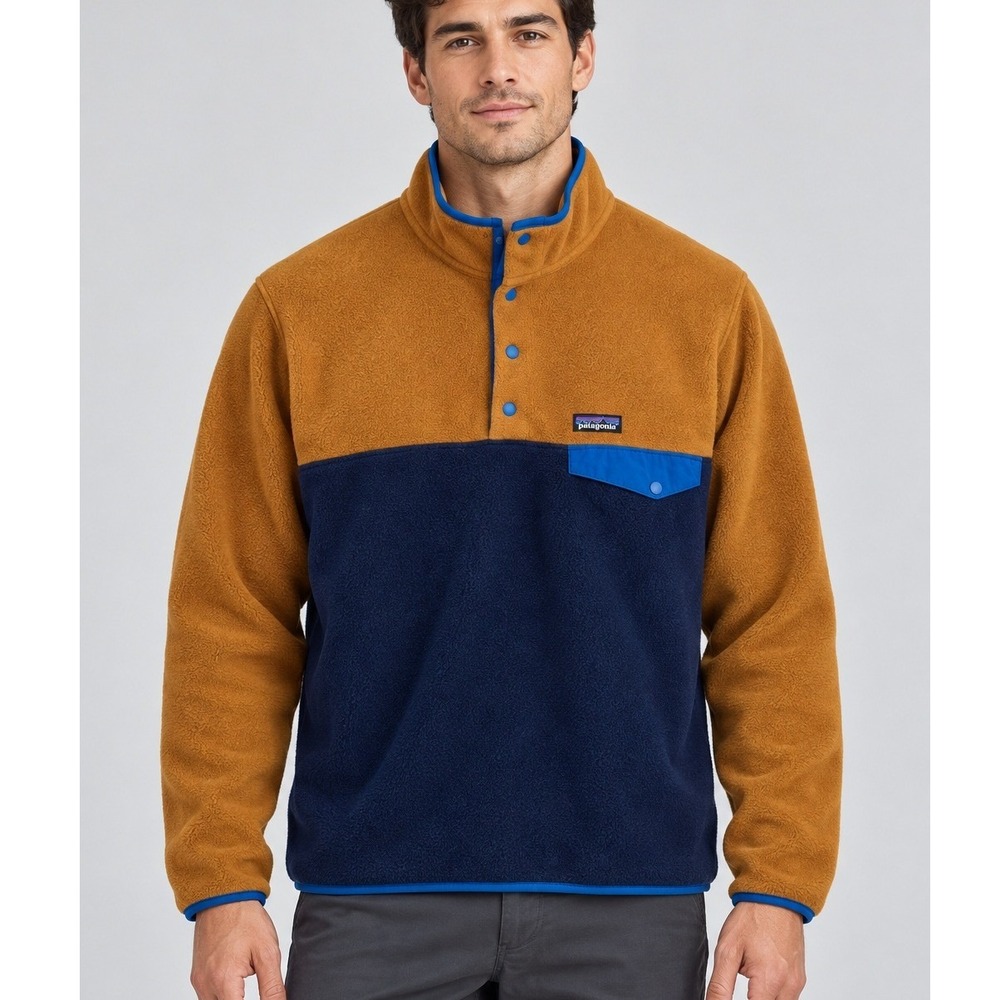 Patagonia Lightweight Synchilla Snap-T Men's Medium Pullover Navy Bear Brown